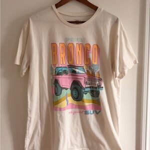 Ford Cream T‑Shirt with Pink Bronco and Multicolor Graphic